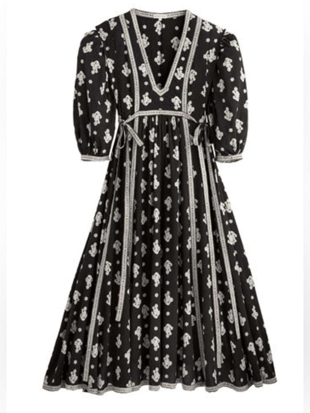 NWT - Rebecca Taylor Black & White Midi Dress —  Le Vie - Elegant Puff Sleeve